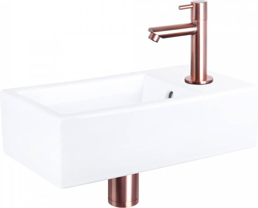 Differnz Force fonteinset 40x22x11.5cm Rechthoek 1 kraangat Recht rose koper kraan Keramiek Wit 38.400.56