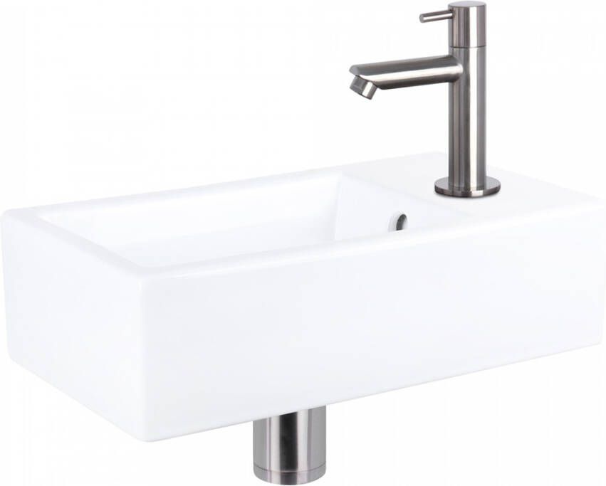 Differnz Force fonteinset 40x22x11.5cm Rechthoek 1 kraangat Recht matte chromen kraan Keramiek Wit 38.400.51