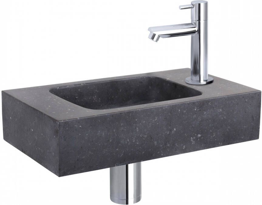 Differnz Force fonteinset 40x22x9cm Rechthoek 1 kraangat Recht chromen kraan Natuursteen Zwart 38.400.40