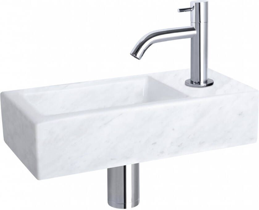 Differnz Helios fonteinset 37.5x18.5x9.5cm Rechthoek 1 kraangat Gebogen chromen kraan Mineraalsteen Marmer 38.401.37
