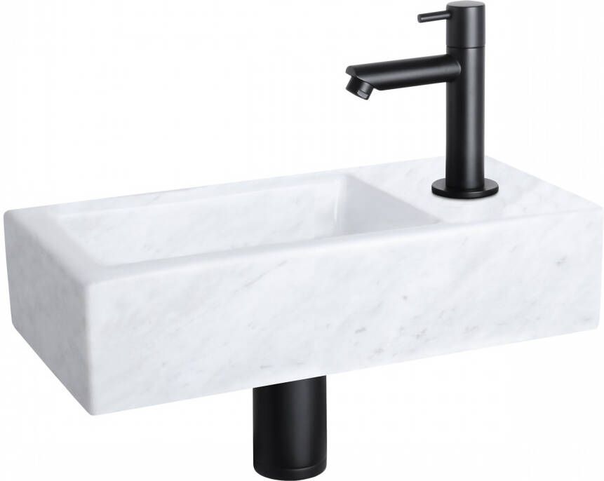 Differnz Helios fonteinset 37.5x18.5x9.5cm Rechthoek 1 kraangat Recht matte zwarte kraan Mineraalsteen Marmer 38.401.33