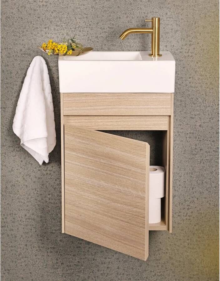 Differnz Hura toiletmeubel eiken met keramische fontein wit mat