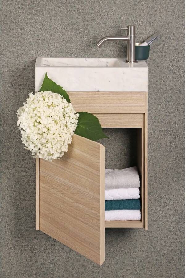 Differnz Hura toiletmeubel eiken met marmeren fontein wit