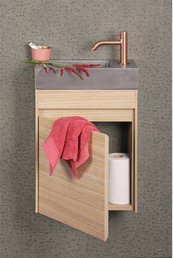 Differnz Hura toiletmeubel eiken met natuurstenen fontein grijs