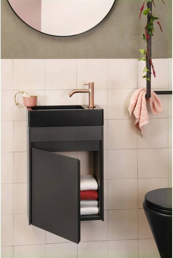 Differnz Hura toiletmeubel grijs met keramische fontein zwart mat