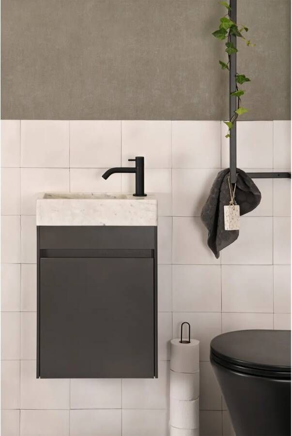 Differnz Hura toiletmeubel grijs met marmeren fontein wit