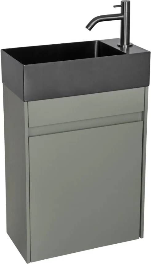 Differnz Hura toiletmeubel groen met keramische fontein zwart mat