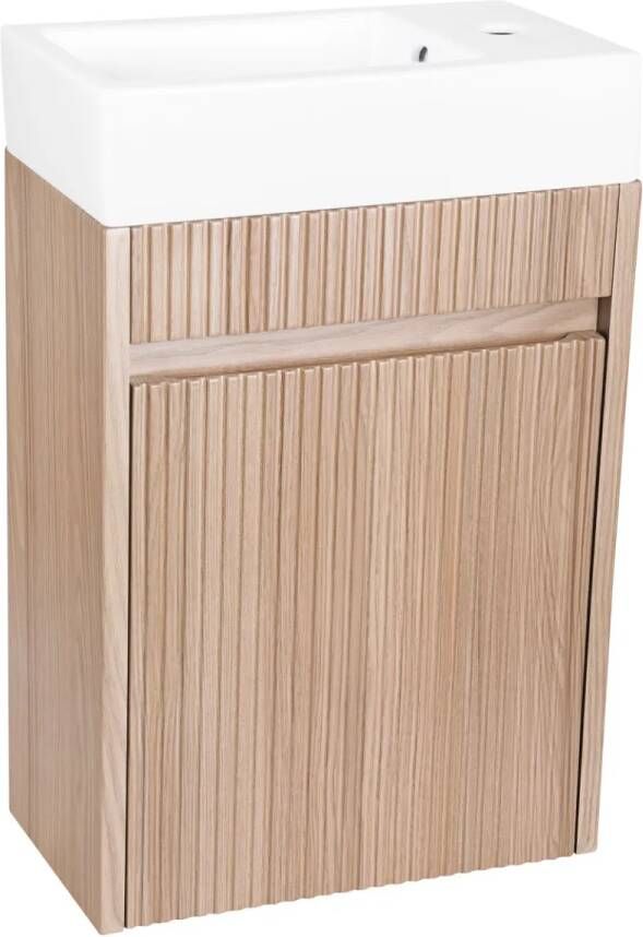 Differnz Hura toiletmeubel ribbelfront eiken met keramische fontein wit mat