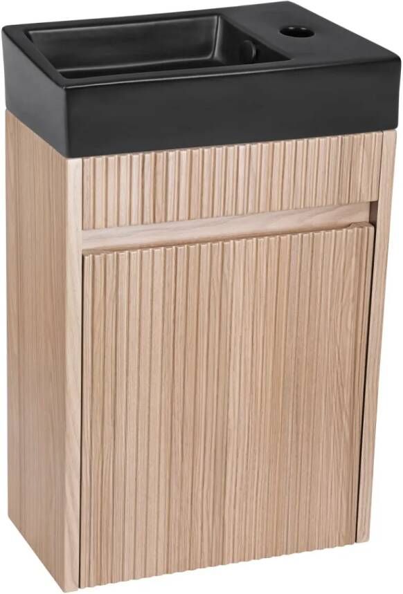 Differnz Hura toiletmeubel ribbelfront eiken met keramische fontein zwart mat