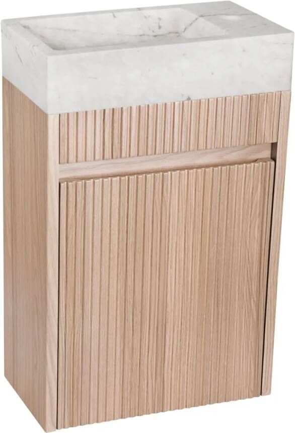 Differnz Hura toiletmeubel ribbelfront eiken met marmeren fontein wit