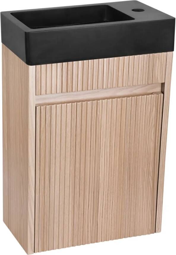 Differnz Hura toiletmeubel ribbelfront eiken met natuurstenen fontein antraciet