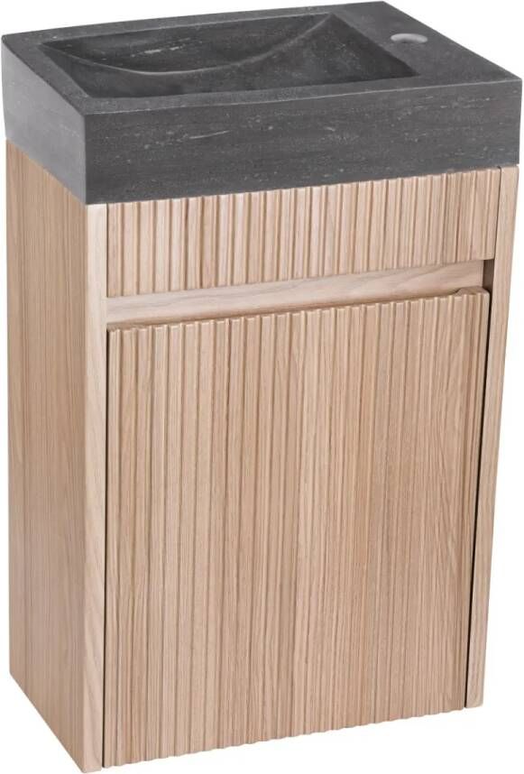 Differnz Hura toiletmeubel ribbelfront eiken met natuurstenen fontein grijs