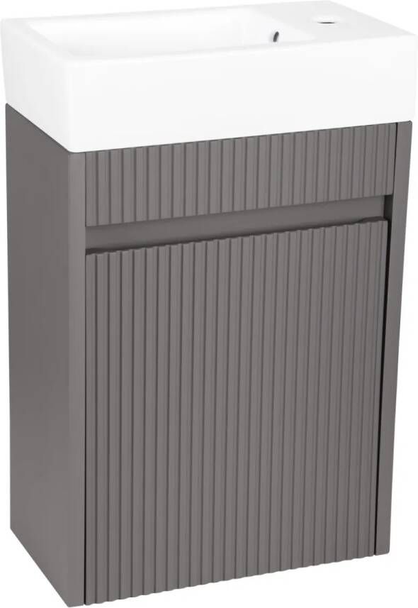 Differnz Hura toiletmeubel ribbelfront grijs met keramische fontein wit glans