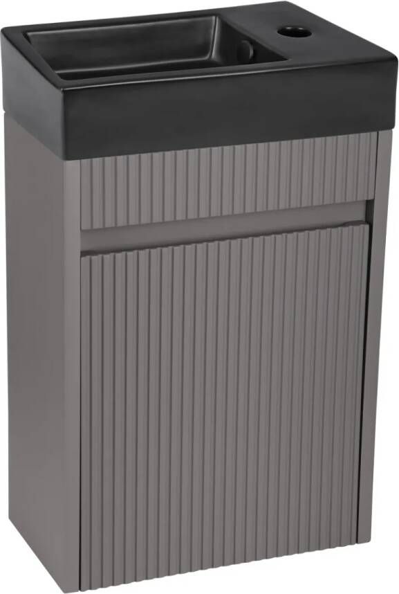 Differnz Hura toiletmeubel ribbelfront grijs met keramische fontein zwart mat