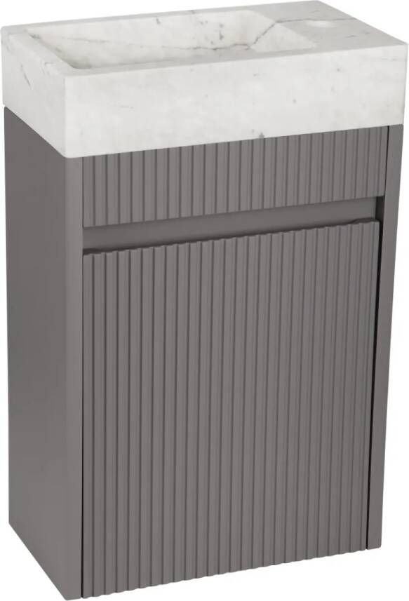 Differnz Hura toiletmeubel ribbelfront grijs met marmeren fontein wit