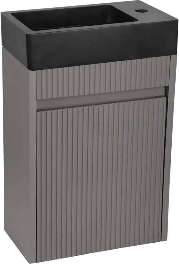 Differnz Hura toiletmeubel ribbelfront grijs met natuurstenen fontein antraciet
