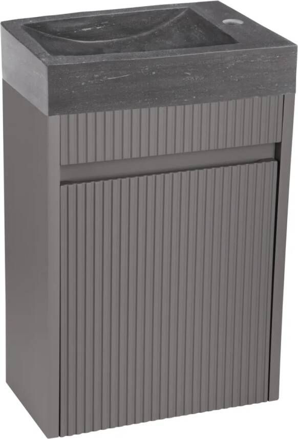 Differnz Hura toiletmeubel ribbelfront grijs met natuurstenen fontein grijs