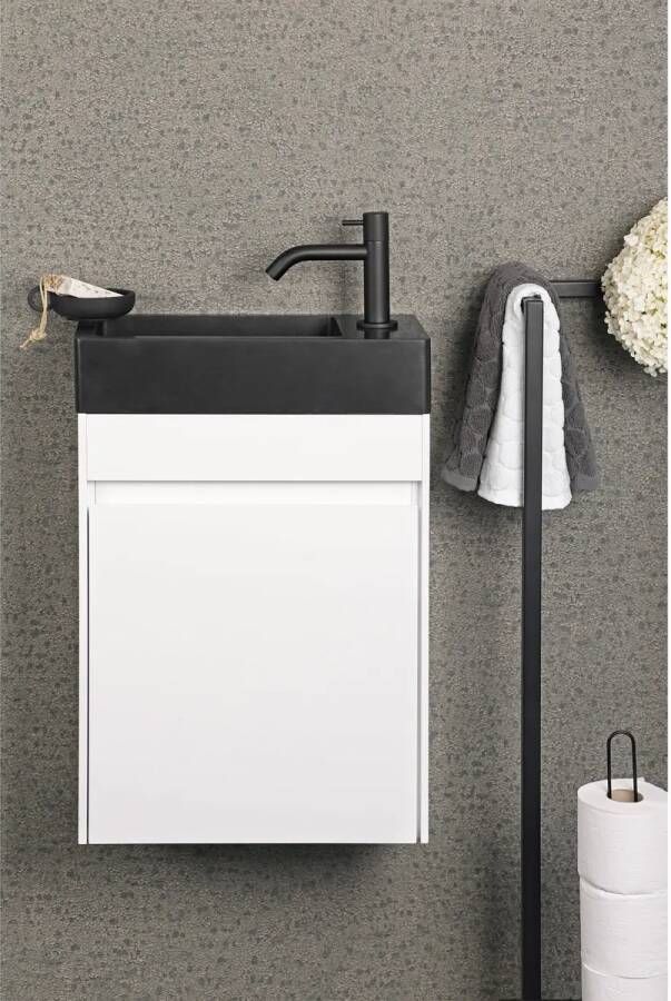 Differnz Hura toiletmeubel wit met keramische fontein zwart mat