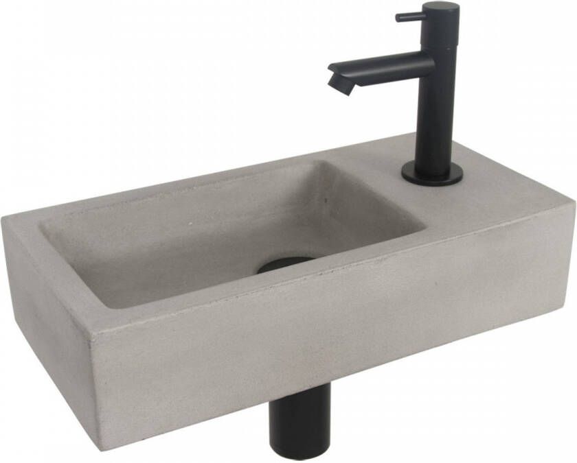 Differnz Fonteinset Jukon Rechts 38.5x18.5x9 cm Beton Grijs (inclusief mat zwarte kraan sifon en afvoer)