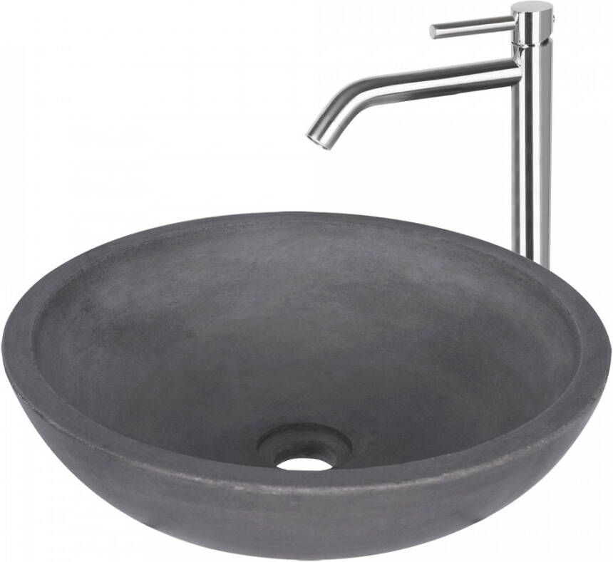 Differnz Ravano Fonteinset Beton donkergrijs hoge kraan gebogen warm koud mat chroom 38.404.61