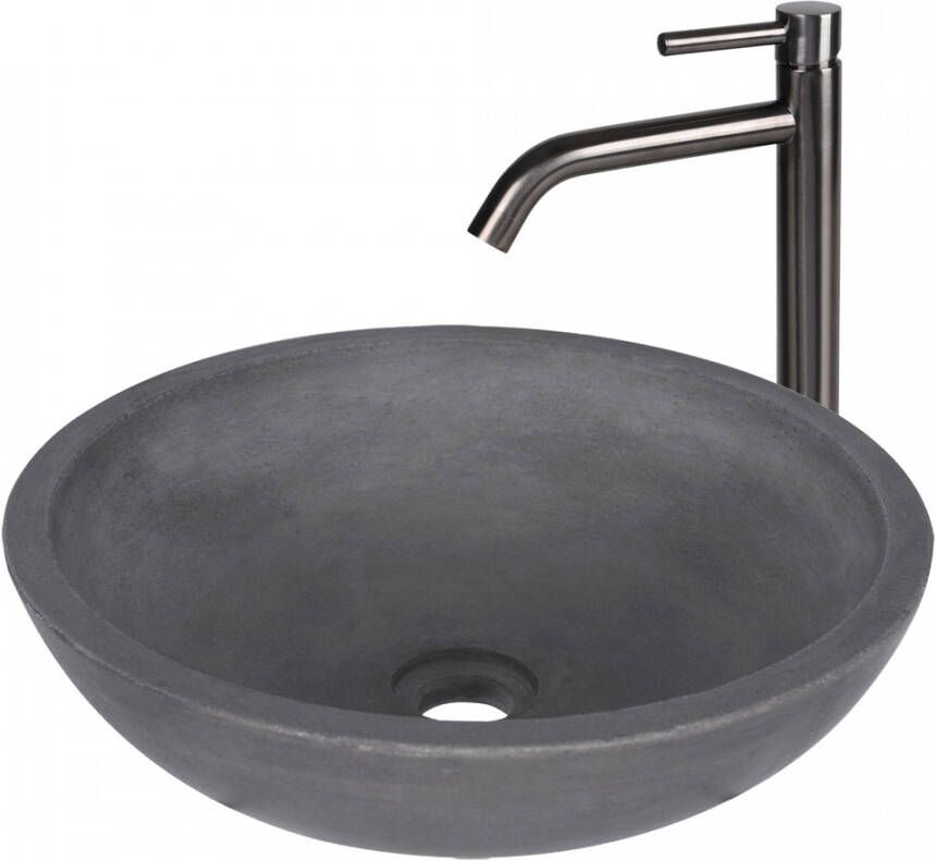 Differnz Ravano Fonteinset Beton donkergrijs hoge kraan gebogen warm koud Gunmetal 38.404.65