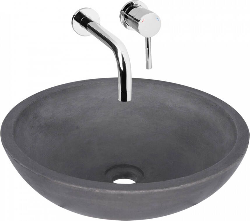Differnz Ravano Fonteinset Beton donkergrijs inbouw muurkraan warm koud chroom 38.404.70