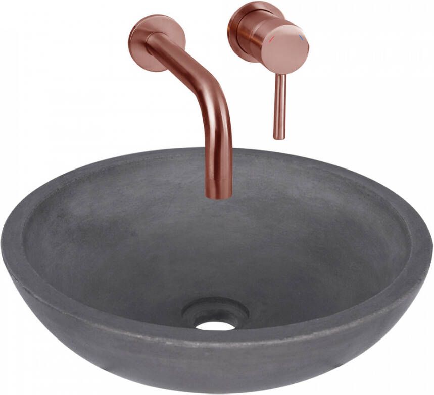 Differnz Ravano Fonteinset Beton donkergrijs inbouw muurkraan warm koud rood koper 38.404.73
