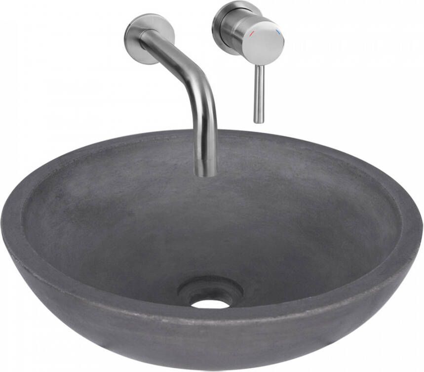 Differnz Ravano Fonteinset Beton donkergrijs inbouw muurkraan warm koud mat chroom 38.404.71