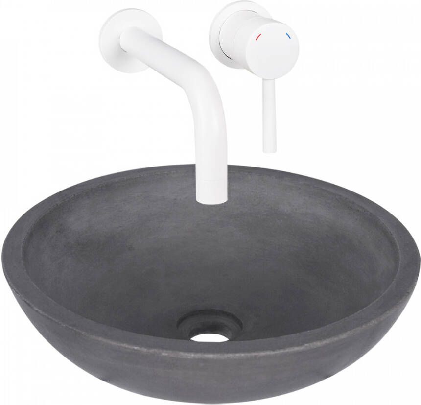 Differnz Ravano Fonteinset Beton donkergrijs inbouw muurkraan warm koud mat wit 38.404.76