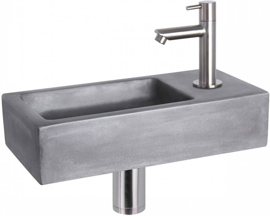 Differnz Ravo fonteinset 38.5x18.5x9cm Rechthoek 1 kraangat Recht matte chromen kraan beton donkergrijs 38.400.99
