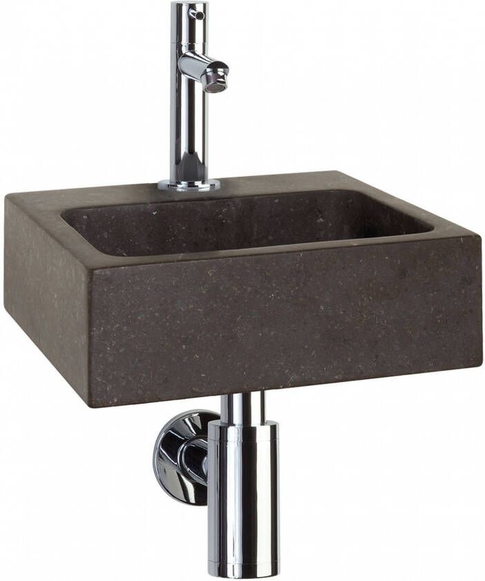 Differnz Fonteinset Square Rechthoek 28x27x9cm Natuursteen Chroom Toiletkraan Sifon Plug