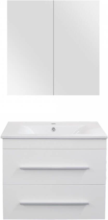 Differnz Style badkamermeubelset 60cm Keramiek wastafelblad met standaard greep met spiegelkast met 1 wasbak Wit 36.701.31