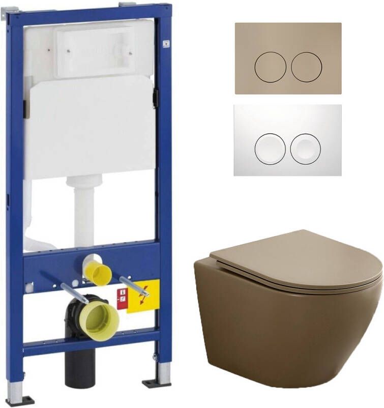 Geberit UP100 toiletset met Saniclear Itsie mat taupe toiletpot randloos met softclose zitting
