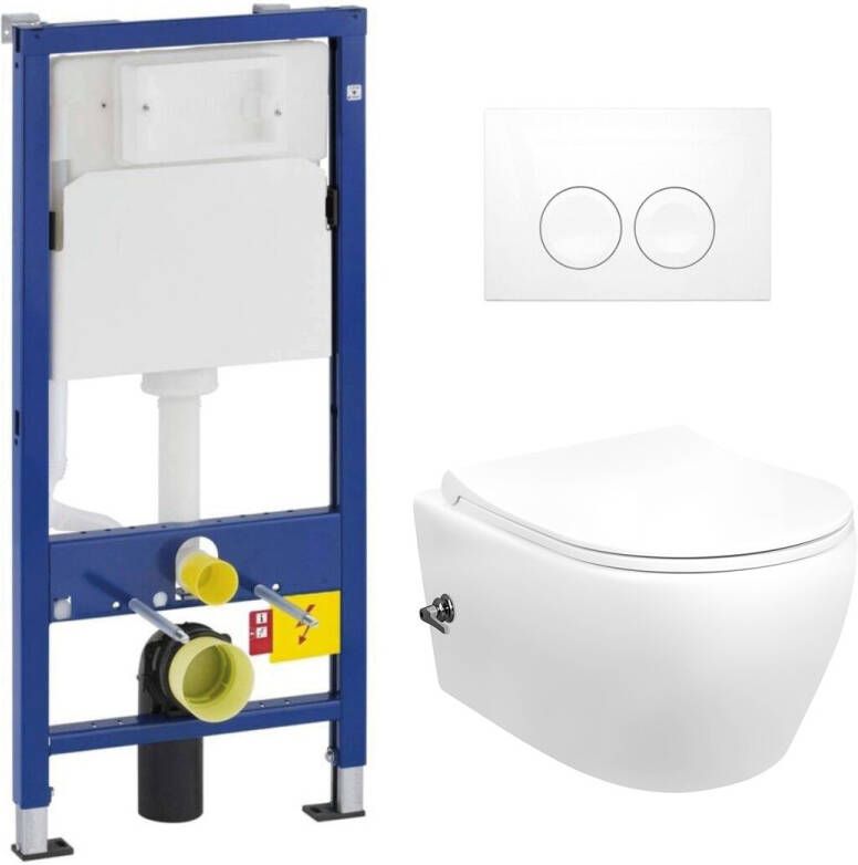 Geberit UP100 toiletset met Sanigoods Acora randloos toilet met koud water sproeier