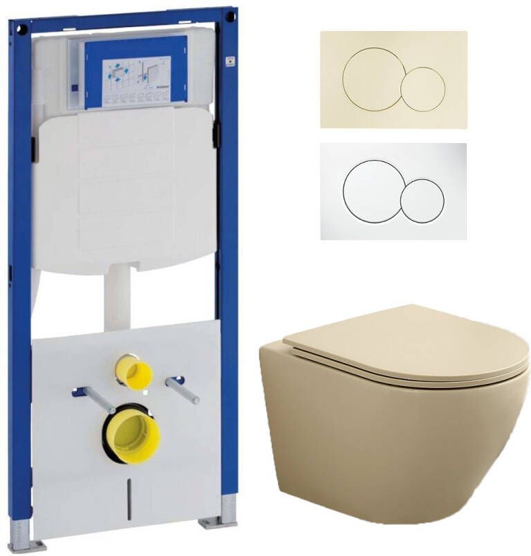 Geberit UP320 toiletset met Saniclear Itsie toiletpot licht ivoor randloos met softclose zitting