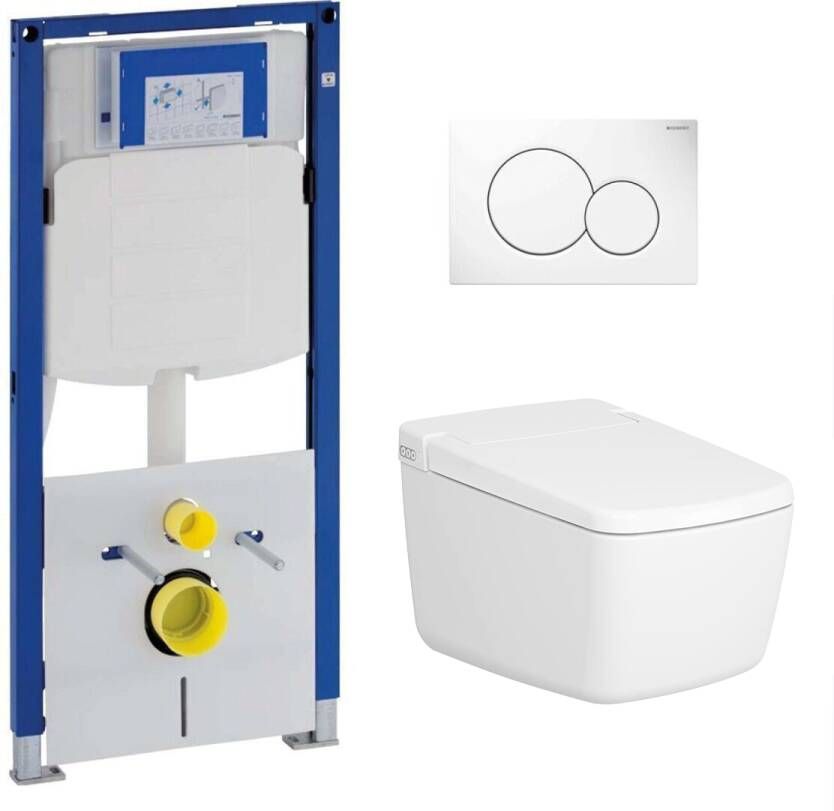 Geberit UP320 toiletset met Vitra V-Care Prime douche wc met automatische sluitfunctie