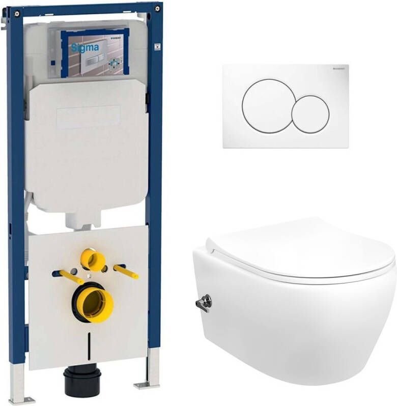 Geberit UP720 toiletset met Sanigoods Acora randloos toilet met koud water sproeier
