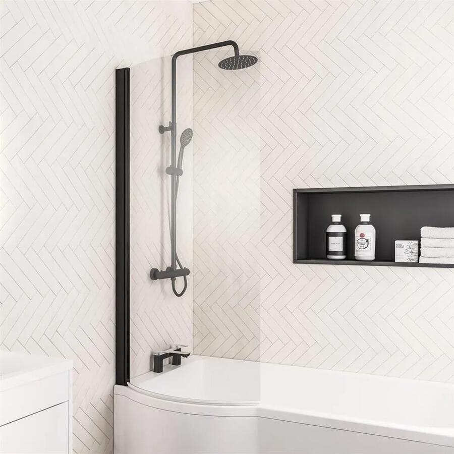 Eastbrook P-Shape badwand links 75x140cm zwart mat