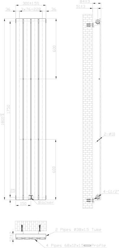 Eastbrook Warrington paneelradiator type 10 30x180cm 705W wit glans