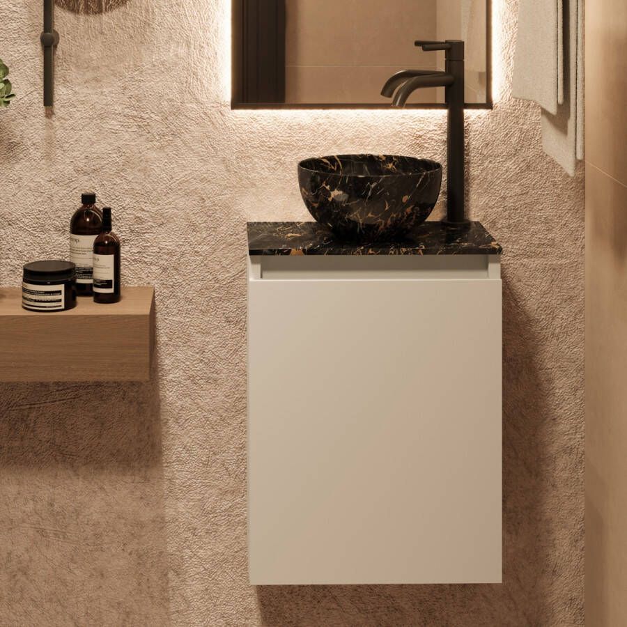 Fontana Athens Portoro Gold Micro Marble toiletmeubel 40cm wit mat