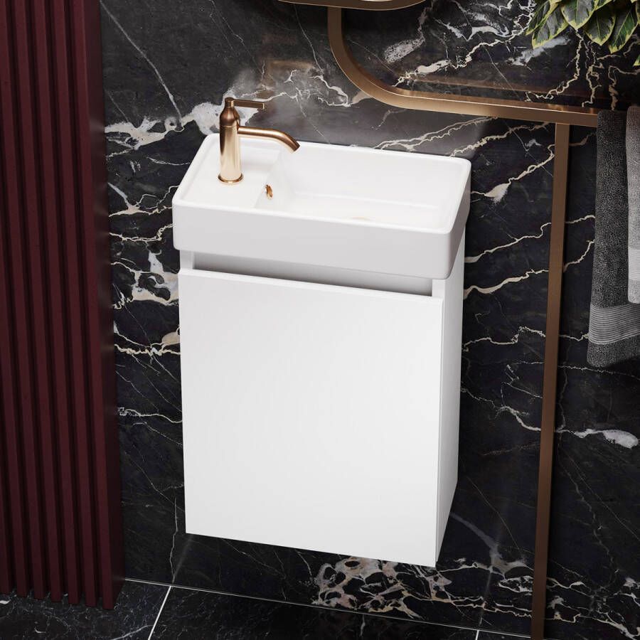 Fontana Bano toiletmeubel mat wit 40x22cm met glans witte fontein