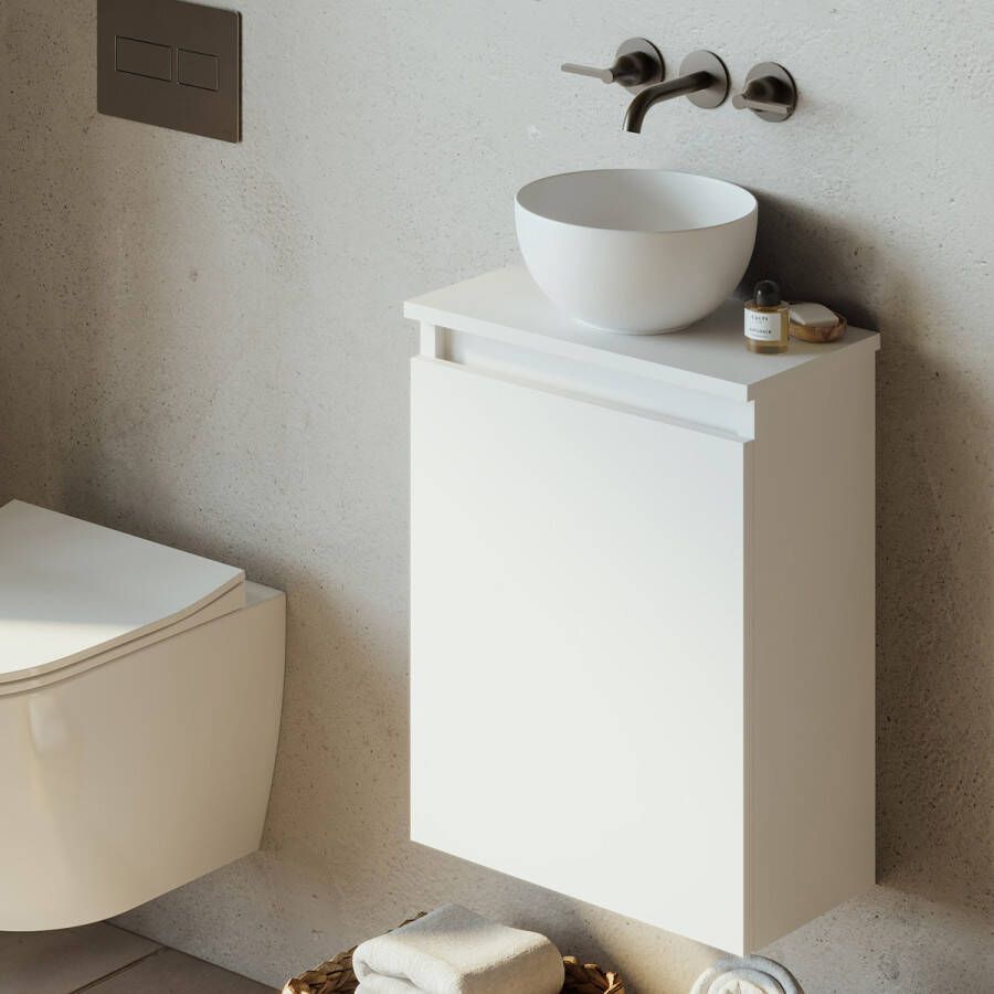 Fontana Bano toiletmeubel mat wit 40x22cm met glans witte waskom