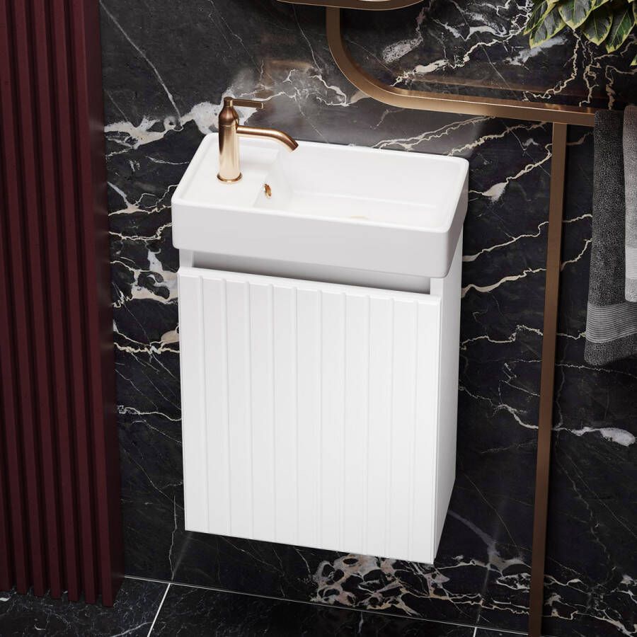 Fontana Bano toiletmeubel ribbelfront mat wit 40x22cm met glans witte fontein