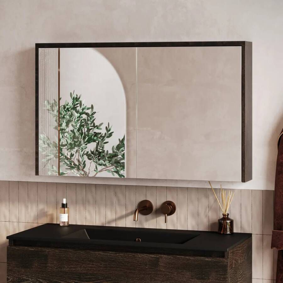 Fontana Basic spiegelkast 100cm met 2 deuren kasteel bruin