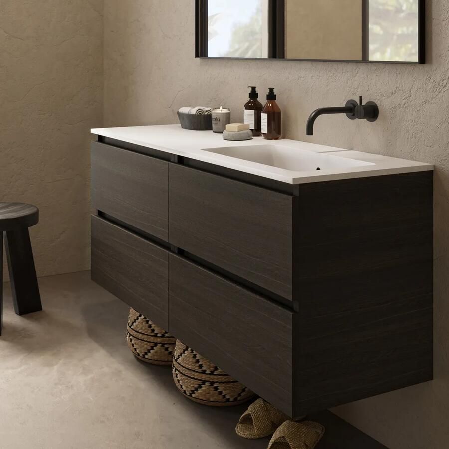 Fontana Cosmos badmeubel 120cm met wastafel rechts zonder kraangat kasteel bruin