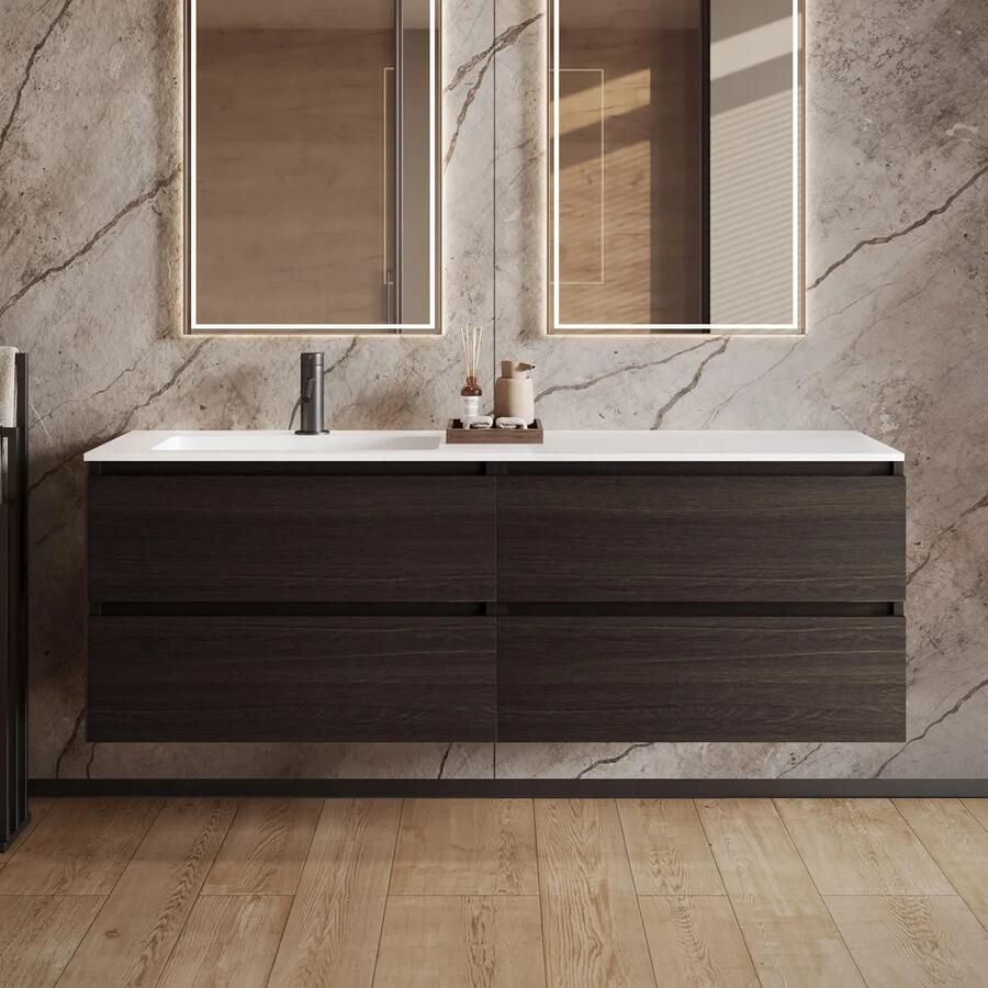 Fontana Cosmos badmeubel 160cm met wastafel links en kraangat kasteel bruin