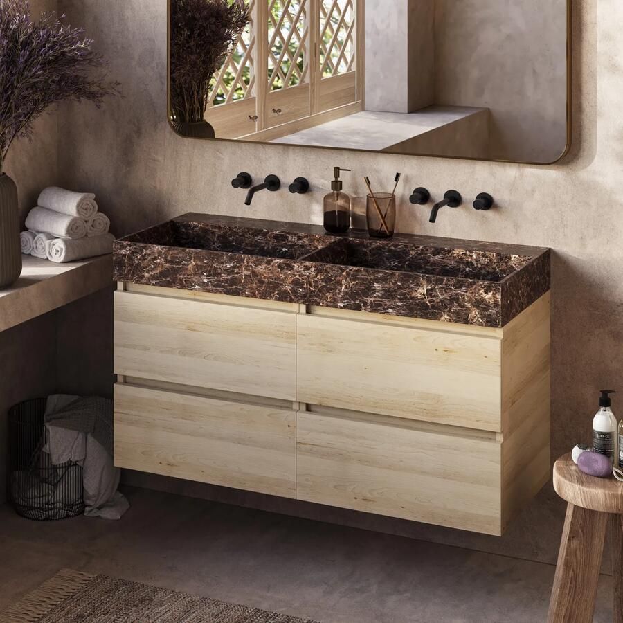 Fontana Dark Emperador badkamermeubel beach eiken 120cm zonder kraangat