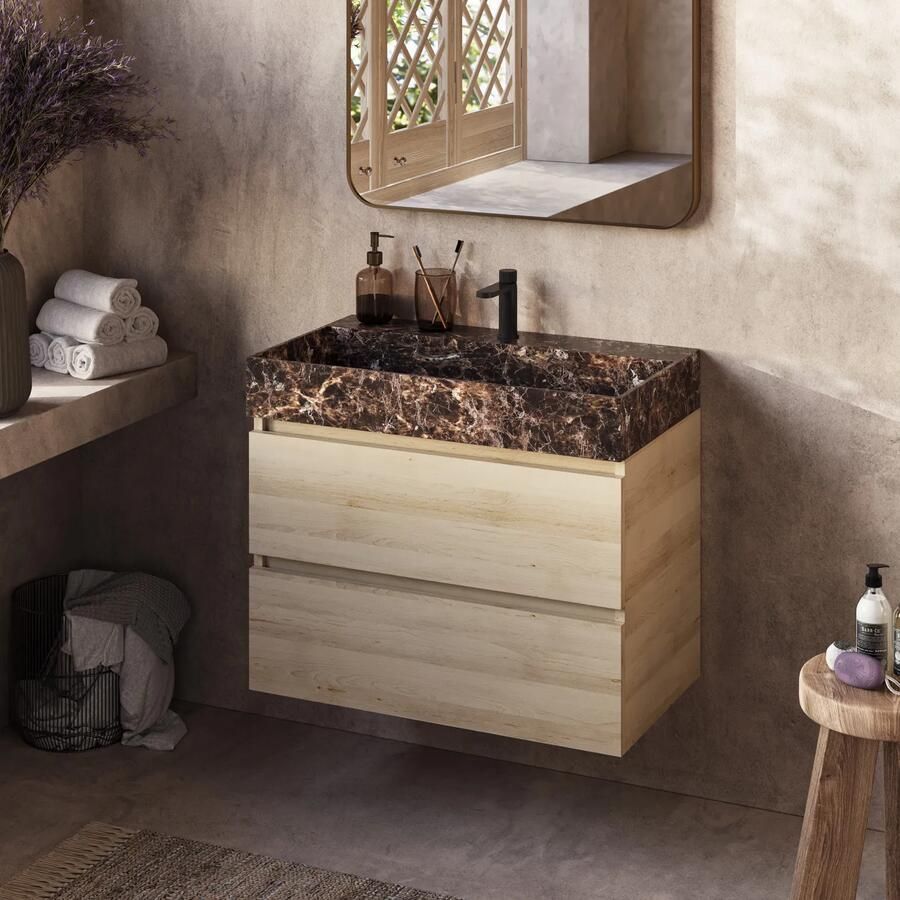 Fontana Dark Emperador badkamermeubel beach eiken 80cm met kraangat