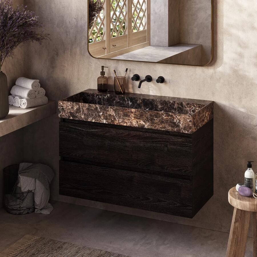 Fontana Dark Emperador badkamermeubel kasteel bruin 100cm zonder kraangat