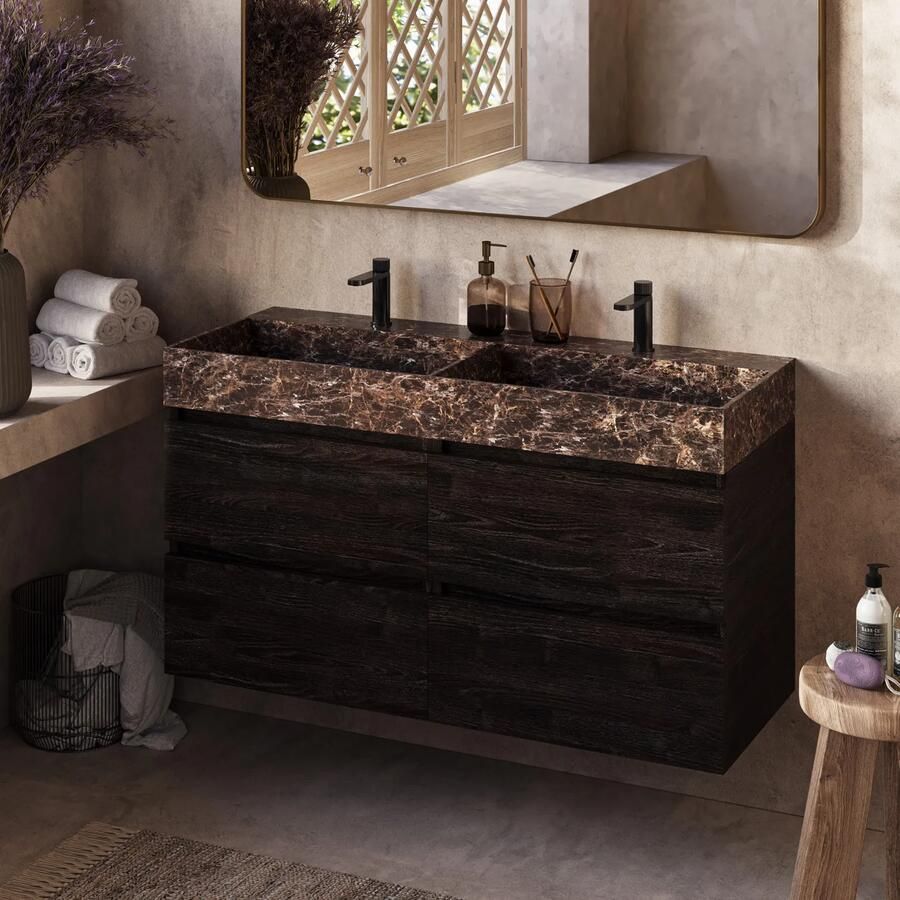 Fontana Dark Emperador badkamermeubel kasteel bruin 120cm met 2 kraangaten